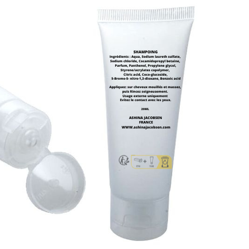 50 Sets ASHINA JACOBSEN: Savon 20g + Shampoing cheveux et corps 40ml + kit dentaire