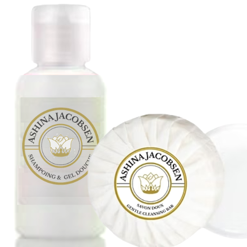 Set de courtoisie ASHINA JACOBSEN savon 20g + Shampoing 30ml ,  ( Lot de 50 /100 /200)