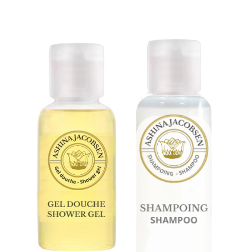 Set de courtoisie ASHINA JACOBSEN  Shampoing 30ml+ gel douche 30ml ( Lot se 50/ 100/ 200)