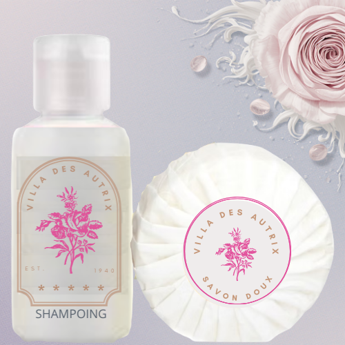 kits d'accueil Personnalisés avec votre logo, 50 SAVONS + 50 SHAMPOINGS