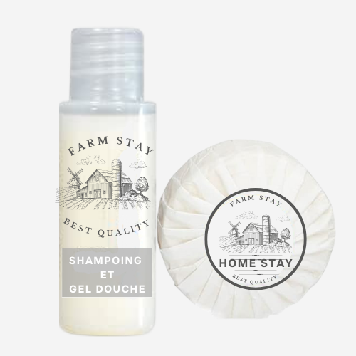 kits salle de bain Personnalisés avec votre logo, 50 SAVONS + 50 SHAMPOINGS